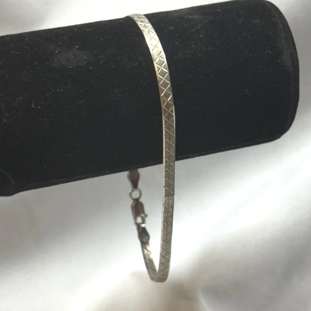 Italy Herringbone Bracelet Womens 7.5 Silver Fair Reversible Diamond Cut 925